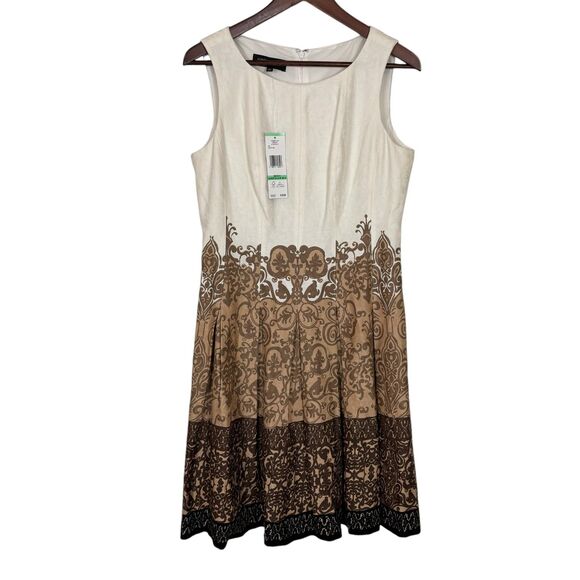 NWT Jones New York Brown Stone Multi Sleeveless Pleated Dress Women’s US 8 - Picture 1 of 5